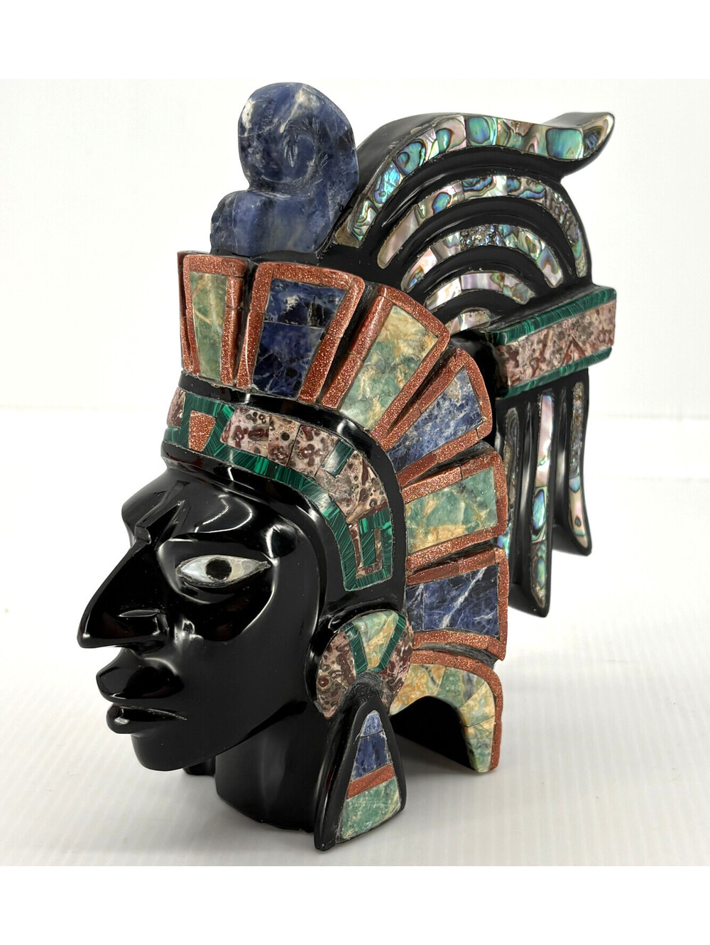 Warrior Head Mosaic Inlay Shell Folk Art Sculpture Decorative Heavy 3 Lb